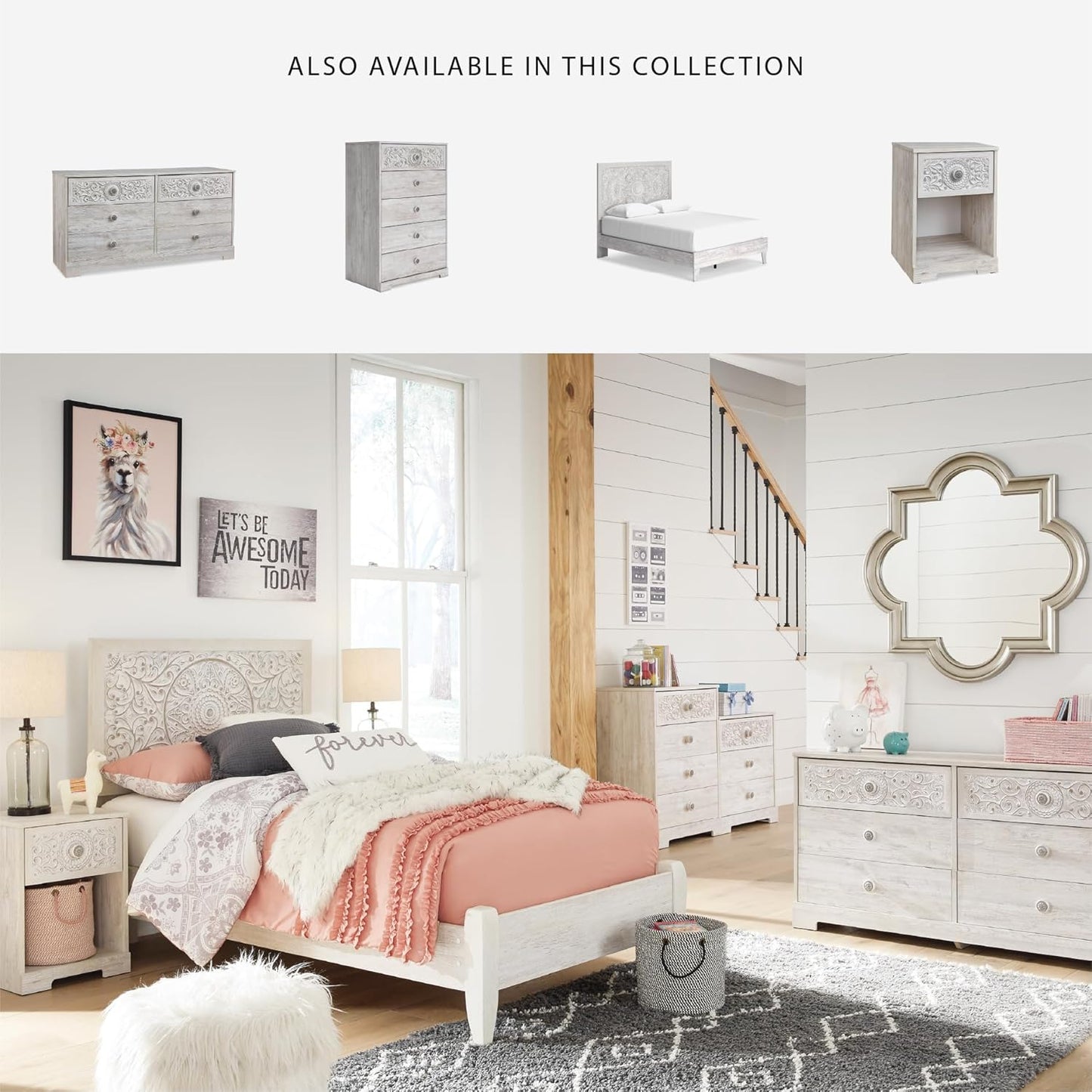 Signature Design by Ashley Paxberry Boho 4 Drawer Chest of Drawers, Whitewash