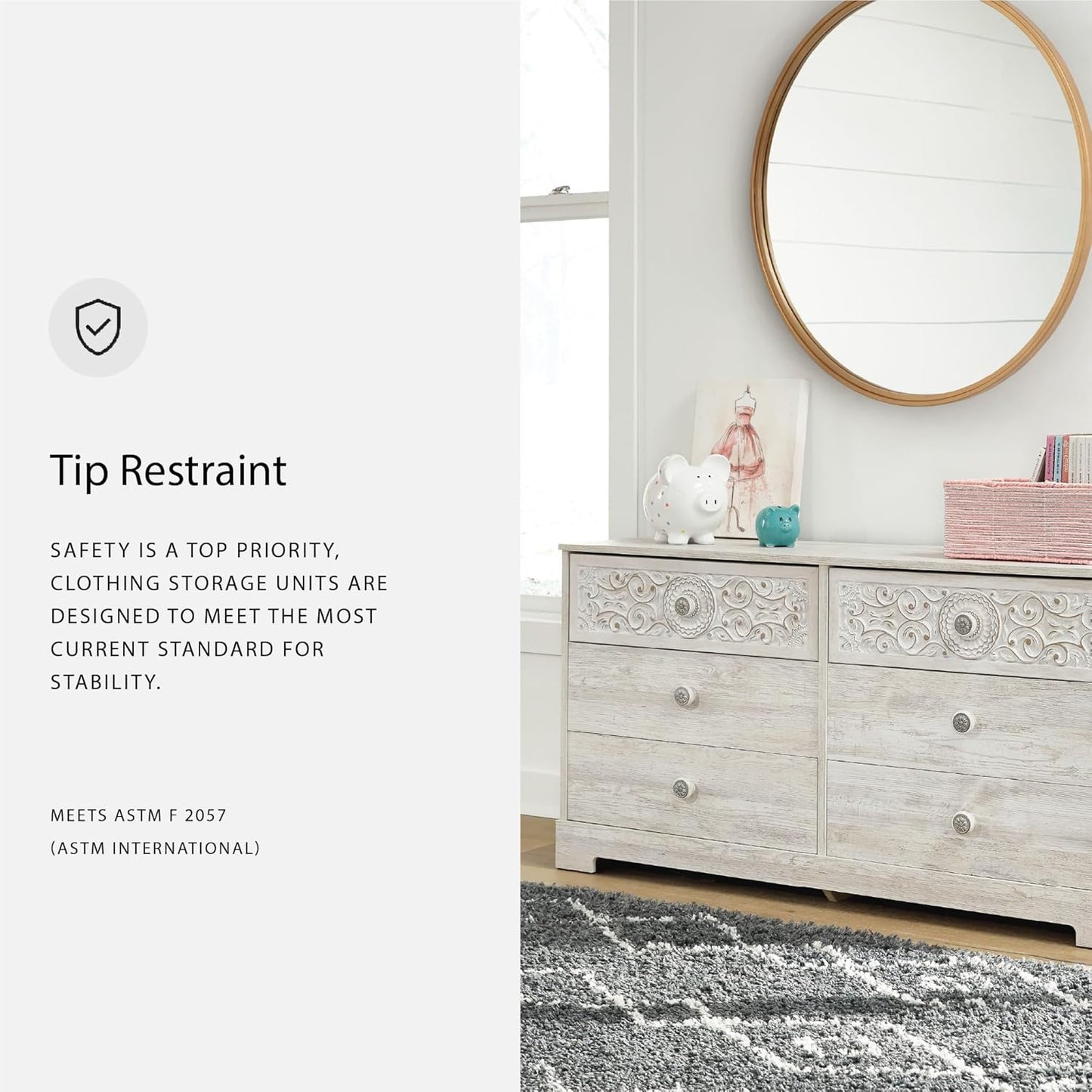 Signature Design by Ashley Paxberry Boho 4 Drawer Chest of Drawers, Whitewash