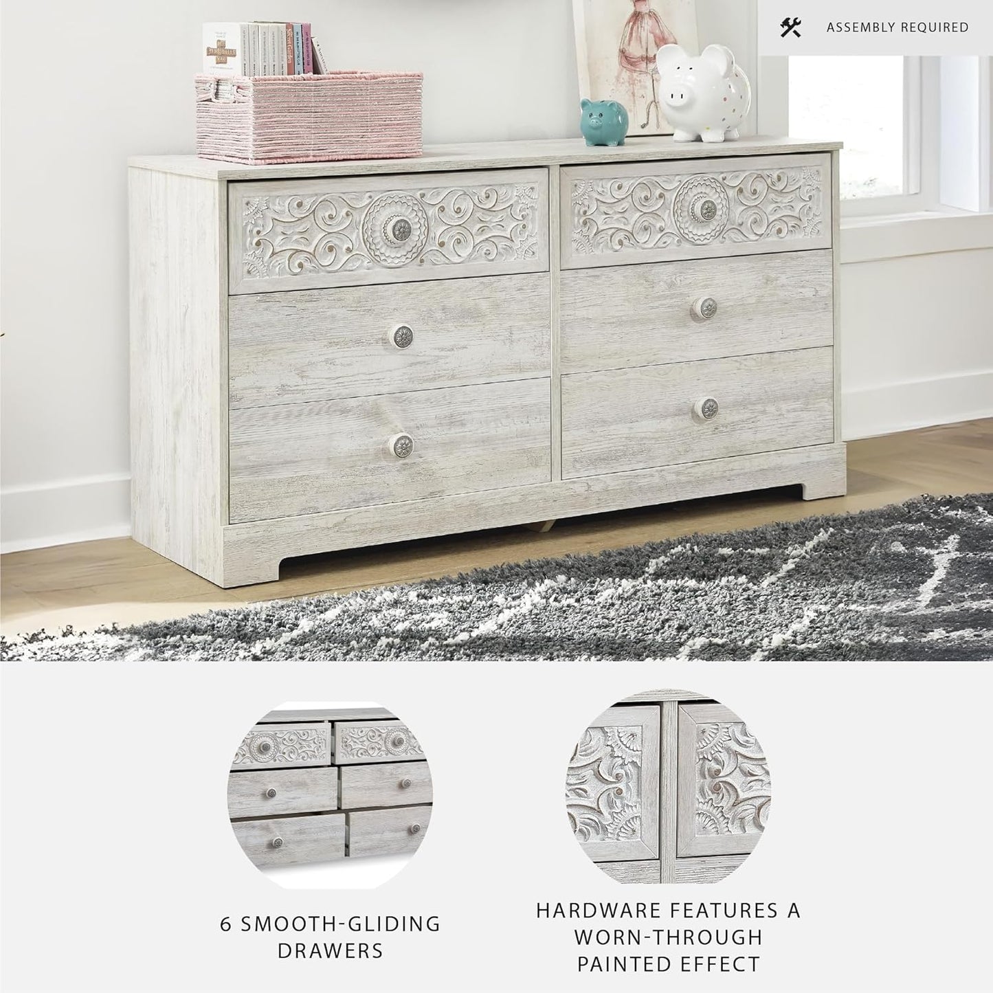 Signature Design by Ashley Paxberry Boho 4 Drawer Chest of Drawers, Whitewash