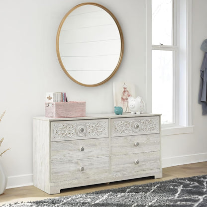 Signature Design by Ashley Paxberry Boho 4 Drawer Chest of Drawers, Whitewash